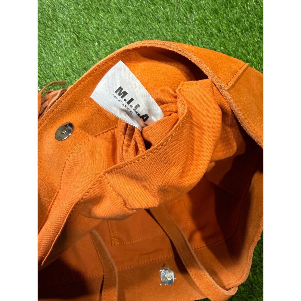 MILA Made in Los Angeles Suede Fringe Tote Bag Burnt Orange - Picture 4 of 8